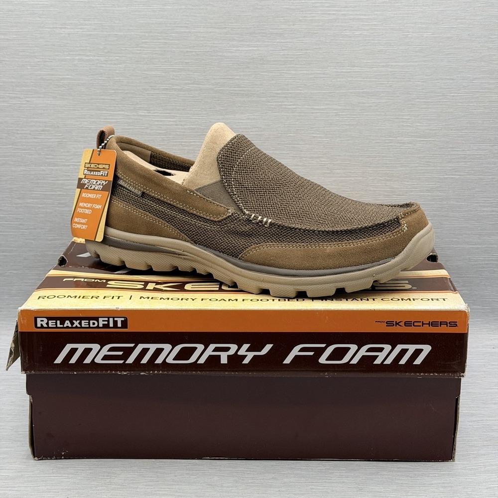 Skechers Men's 10.5 Wide Brown Loafers Slip On Woven Superior Relaxed 64365